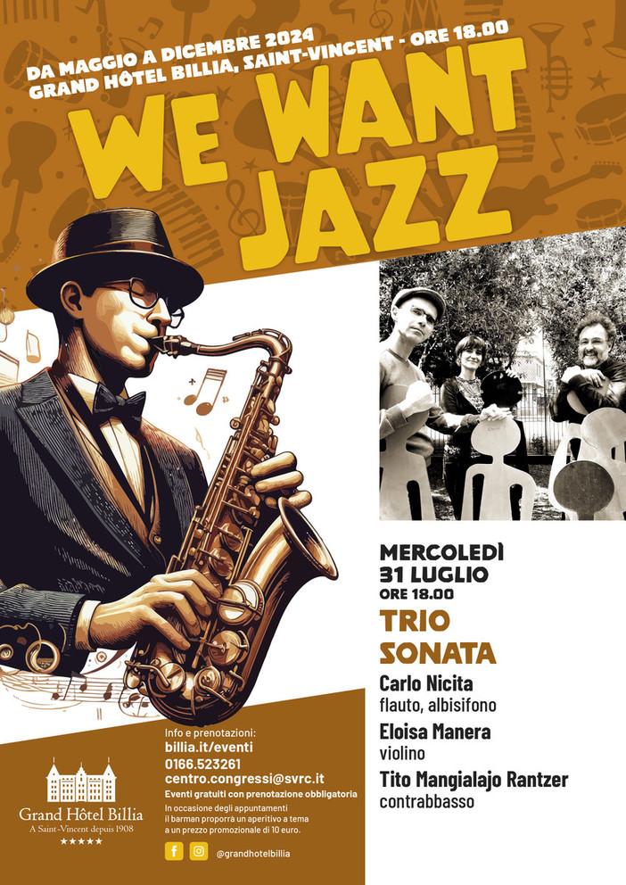 'We Want Jazz'; il G.H. Billia accoglie il sound del Trio Sonata