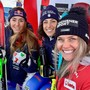 Il podio: da sn Sofia Goggia, Federica Brignone e Corinne Suter (credit Italia Team)