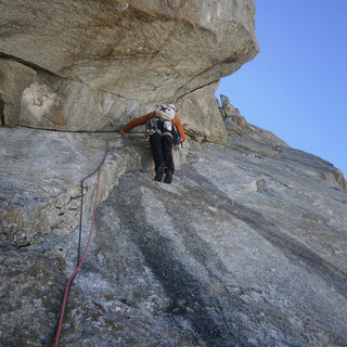 Marco Bagliani sulla 'est' delle Jorasses (photo credit Pietro Godani)