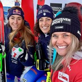 Il podio: da sn Sofia Goggia, Federica Brignone e Corinne Suter (credit Italia Team)