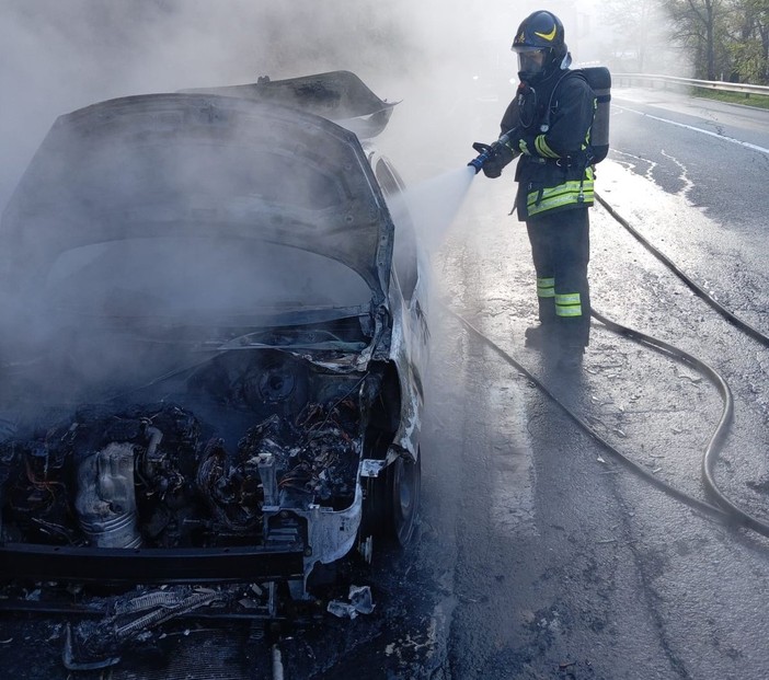 L'auto è stata completamente distrutta dalle fiamme (foto VV FF)