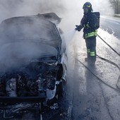 L'auto è stata completamente distrutta dalle fiamme (foto VV FF)