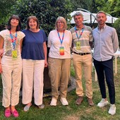 Da sn Annalisa Cittera, area mostre Forte di Bard; la presidente Ornella Badery con la presidente del Festivaletteratura Laura Baccaglioni; Michele Freppaz e Stefano Ferretti, area marketing Forte di Bard